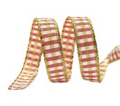 Geruit lint goud rood