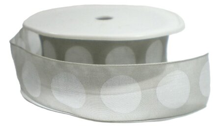 Grijs organza lint met dots