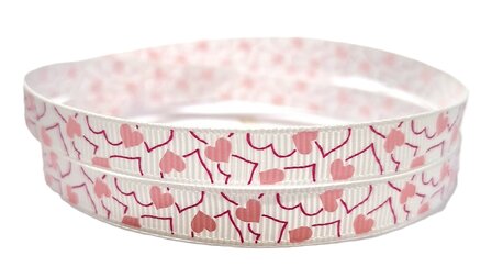 Wit hartjes lint met roze hartjes