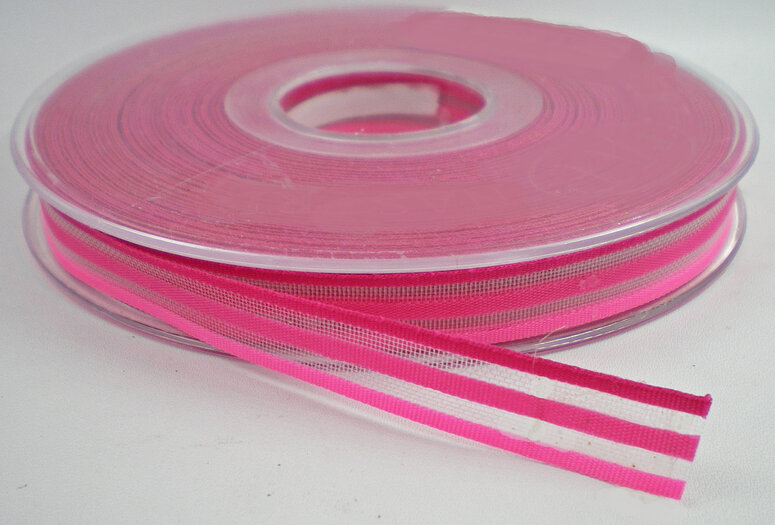 Gestreept Lint Roze |10mm|rol| - Lint Groothandel Kiesli