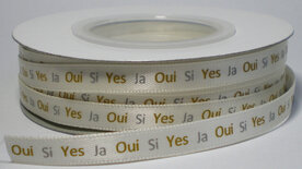 Satijnlint ivoor met de tekst ja qui si yes -8.5mtr