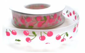 Roze Kersjes lint, organza,2.5mtr