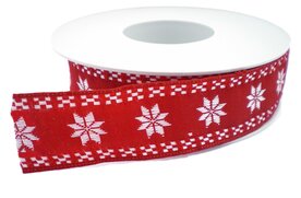 kerst ster geweven lint 2rood/wit