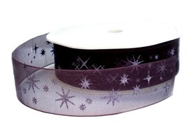 Paars organza lint met zilveren sterren