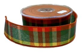 Geruit lint Oranje/groen met draad.