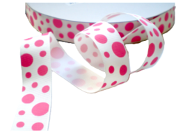 Happy dots wit roze, 25mm lint