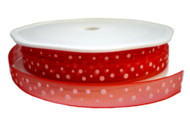 Rood organza lint met witte stip,10 mm