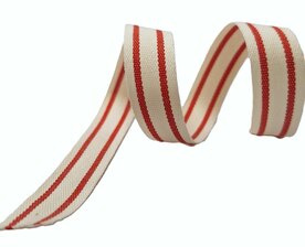 Gestreept lint cotton naturel rood