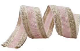 Katoen band naturel-lichtroze 25mm