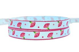 Lint met bloemetjes lichtblauw