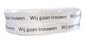 Satijnlint Wij gaan trouwen wit