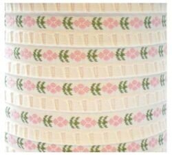 Wit band met roze bloemetjes,10 meter