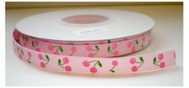 Lichtroze kersjes lint, 9mm