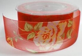Rozenlint, rood organza,38 mm