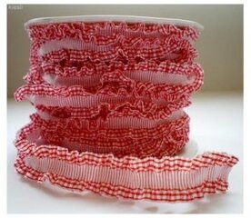 Framboos geruit roezel lint, 4.5 mtr